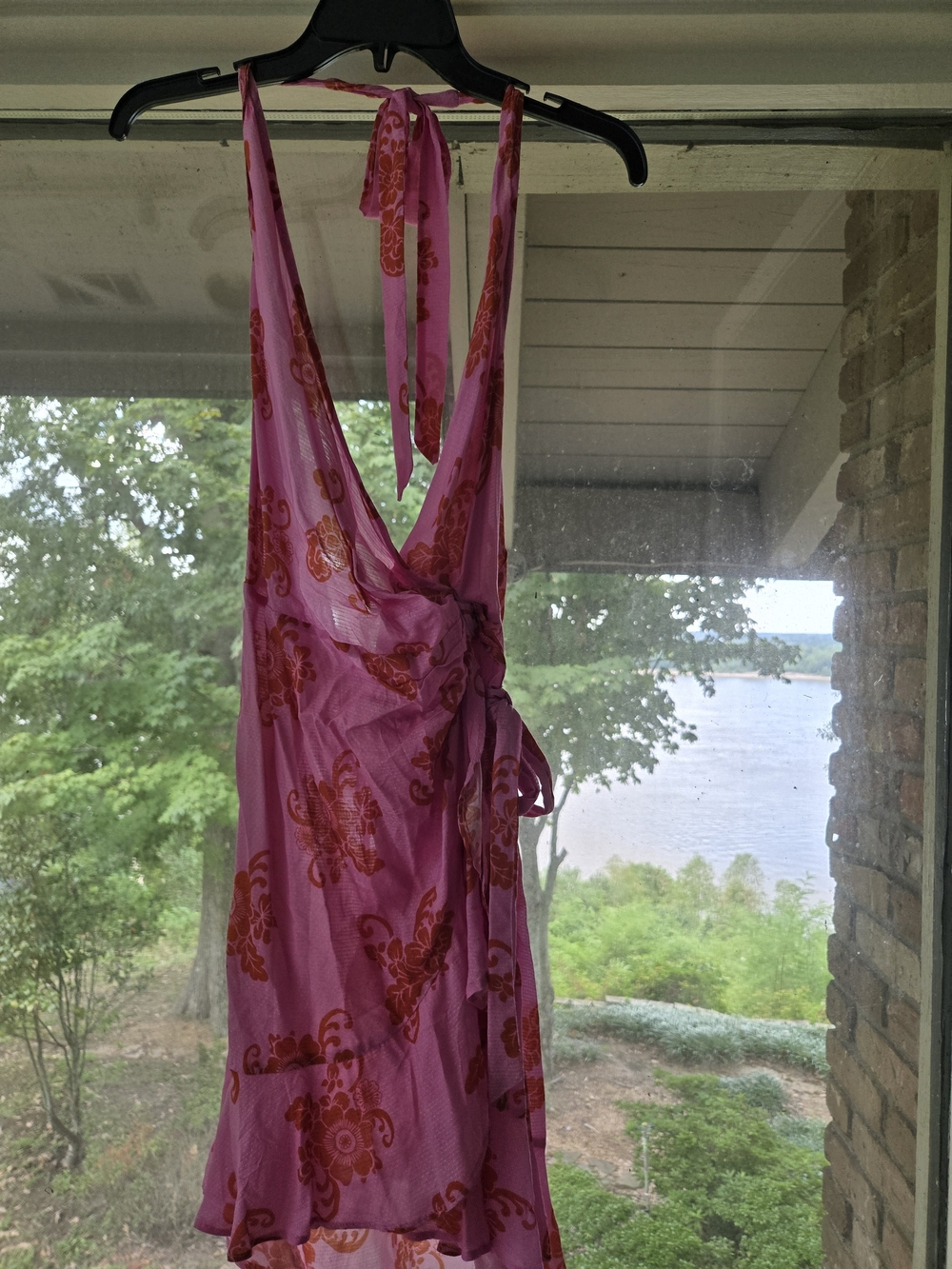 Anthropologie Pink and Red Floral Halter Wrap Mini Dress